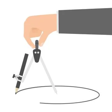 Engineer Hand Drawing Circle with Drafting Compass Vector Illustration Stock Illustration