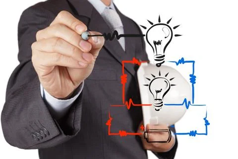 Engineer hand draws electrical diagram Stock Illustration