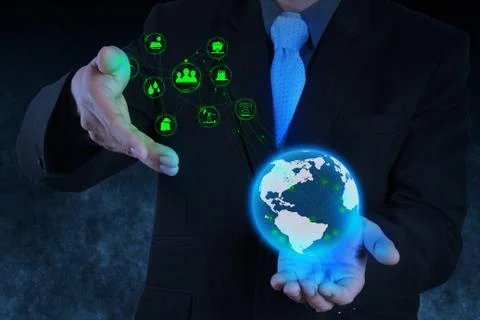 Engineer hand working with industry diagram on virtual computer Illustrazione stock
