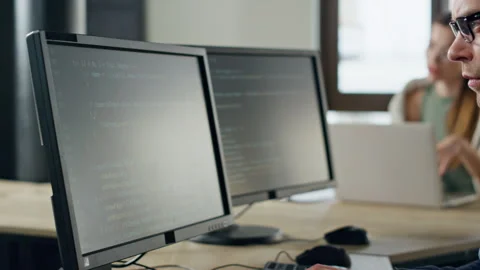 Engineer hands typing computer closeup. Professional software developer coding Stock Footage 242983262