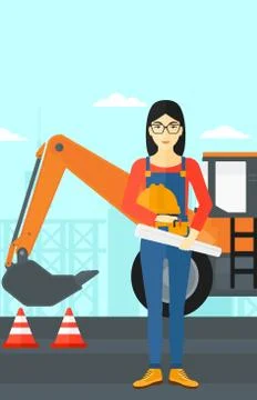 Engineer with hard hat and blueprint Stock Illustration