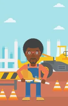 Engineer with hard hat and blueprint Stock Illustration