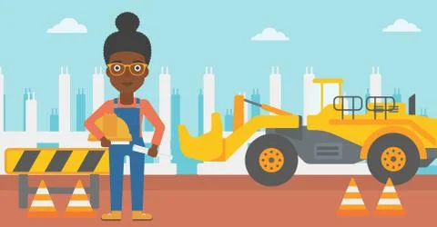 Engineer with hard hat and blueprint Stock Illustration