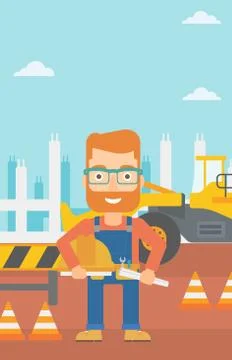 Engineer with hard hat and blueprint Stock Illustration