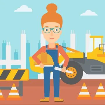 Engineer with hard hat and blueprint Stock Illustration