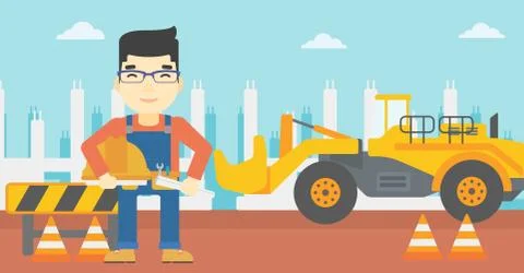 Engineer with hard hat and blueprint Stock Illustration