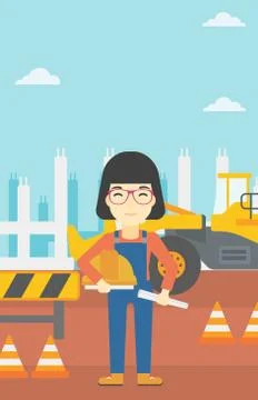 Engineer with hard hat and blueprint Stock Illustration