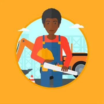 Engineer with hard hat and blueprint Stock Illustration
