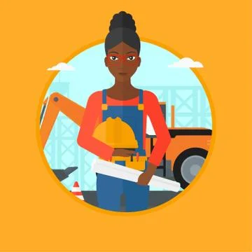 Engineer with hard hat and blueprint Stock Illustration