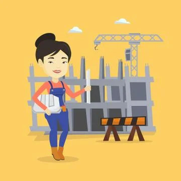 Engineer with hard hat and blueprint Stock Illustration