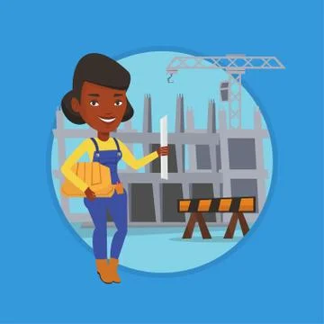 Engineer with hard hat and blueprint Stock Illustration