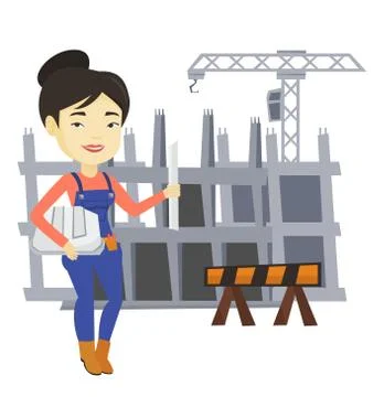 Engineer with hard hat and blueprint Stock Illustration
