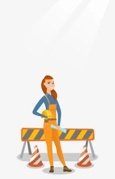 Engineer with hard hat and blueprint Stock Illustration