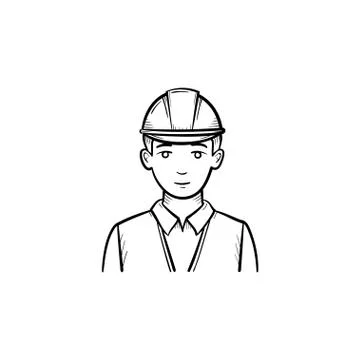 Engineer in hard hat hand drawn sketch icon. Stock Illustration