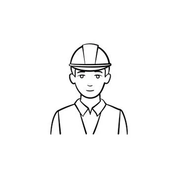 Engineer in hard hat hand drawn sketch icon. Stock Illustration