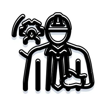 Engineer in hard hat holding blueprints with gear Stock Illustration