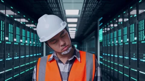 Engineer Having A Headache While Working in Data Center Stock Footage 321992089