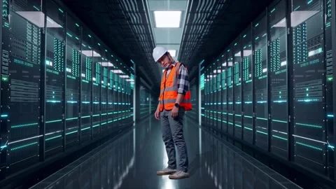 Engineer Having A Headache While Working in Data Center Stock Footage 321993101