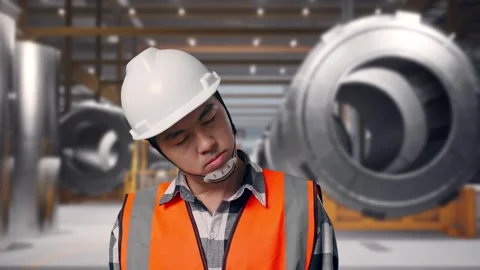 Engineer Having A Headache While Working at Heavy Factory 库存影片 340819858