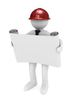 Engineer in helmet on white background. Isolated 3D image Stock Illustration