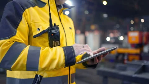 Engineer In Helmets With Tablet Device Stock Footage 237552931