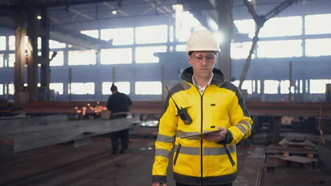 Engineer In Helmets With Tablet Device Stock Footage 237554620