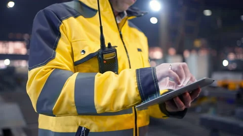 Engineer In Helmets With Tablet Device Stock Footage 240083503