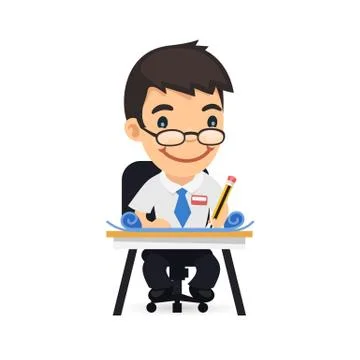 Engineer at his Desk with Blueprints Stock Illustration