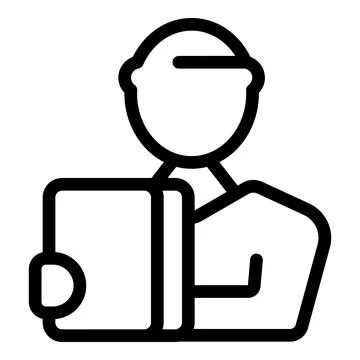 Engineer holding a tablet and wearing a hard hat icon Stock Illustration