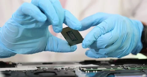 Engineer holds CPU processor chip concept Stock Footage 271502100