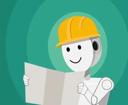 Engineer Humanoid robot in vector cartoon Stock Illustration