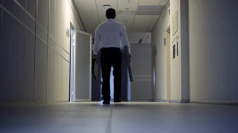 Engineer Hurries to the Meeting Stock Footage 89153534