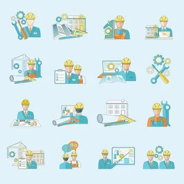 Engineer icon line Stock Illustration