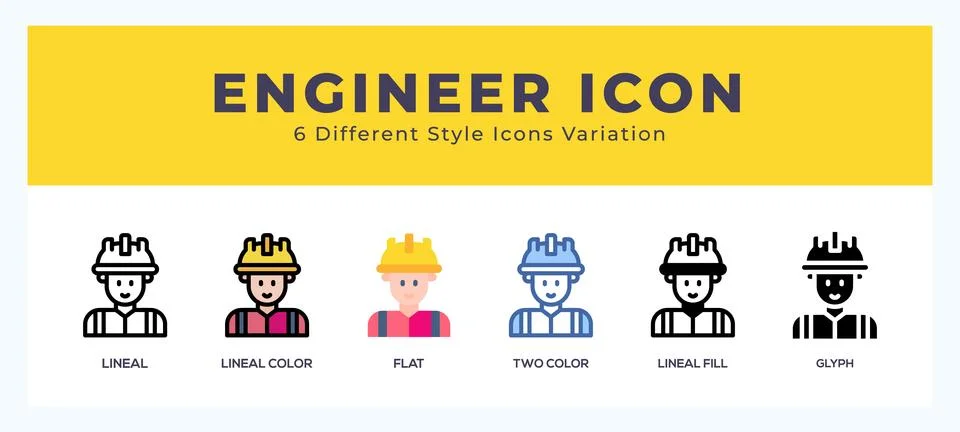 Engineer icon set with different styles. Icons designed in filled. outline... Stock Illustration