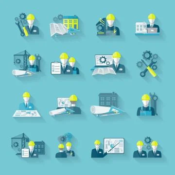 Engineer icon set Stock Illustration