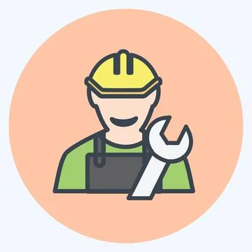 Engineer Icon in trendy color mate style isolated on soft blue background Stock Illustration