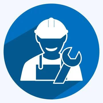 Engineer Icon in trendy long shadow style isolated on soft blue background イラスト素材