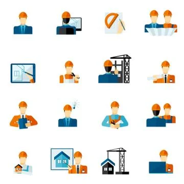 Engineer Icons Flat Illustrazione stock