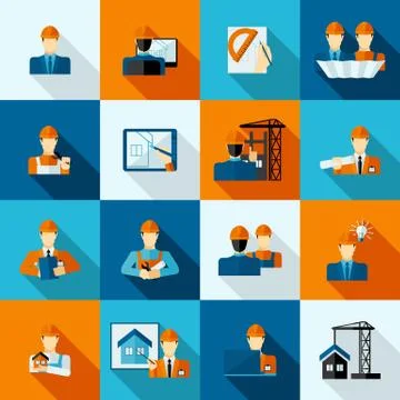 Engineer Icons Flat Stock Illustration
