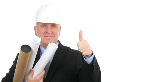 Engineer Image Smile and Make a Thumbs Up Hand Gestures Stock Photos