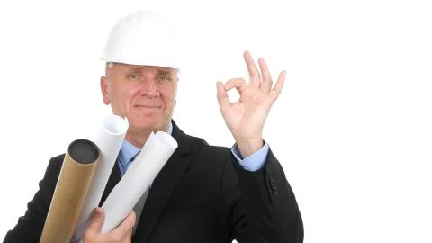 Engineer Image Smile and Make a Confident Ok Hand Gestures Stock Photos