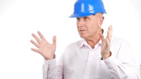 Engineer Image Talking Confident Gesticulate in a Business Meeting Foto stock
