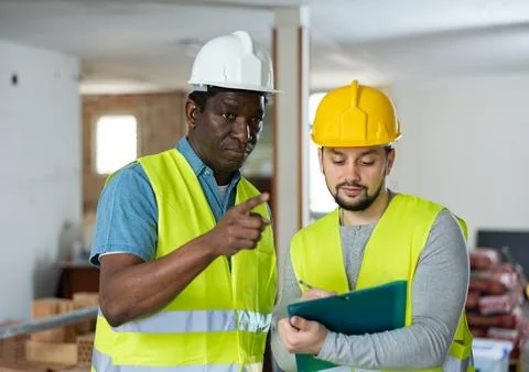 Engineer indicate anything to work on construction site Stock Photos