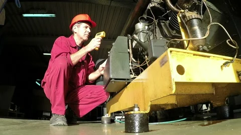 Engineer at Industrial Compressor Station Stock Footage 46079756