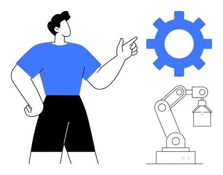 Engineer Innovating Robotics with Automated Arm and Technology Gear Concept Stock Illustration