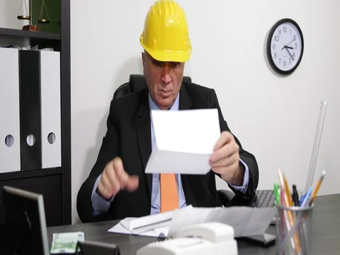 Engineer Inside Accounting Office Analyzing Paperwork Cash Money Us Dollars Video stock 75722788