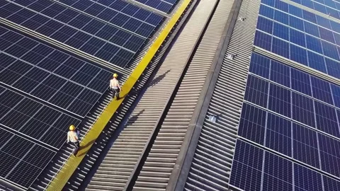 Engineer inspect the solar cell system After installation. Stock Footage 236083858