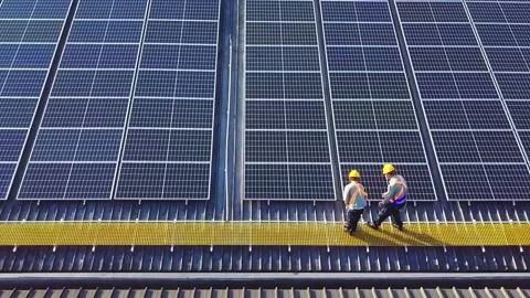 Engineer inspect the solar cell system After installation. Stock Footage 236083912