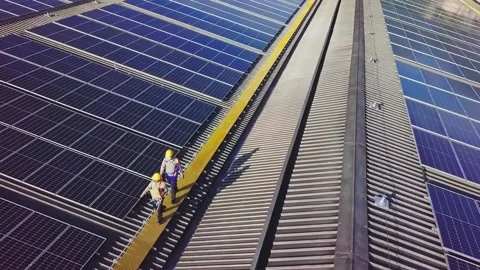 Engineer inspect the solar cell system After installation. Stock Footage 236084432