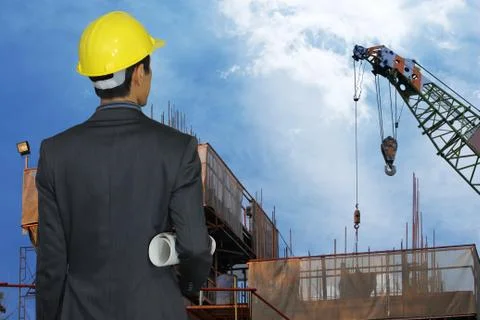 Engineer inspected the work in the construction site Stock Photos